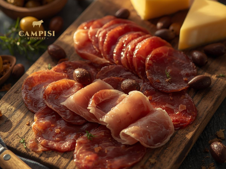 cured meats near me,salumi set, Butcher Sydney, Gourmet Meats, arranged salami bologna ham and prosciutto, Gourmet Meat Recipes